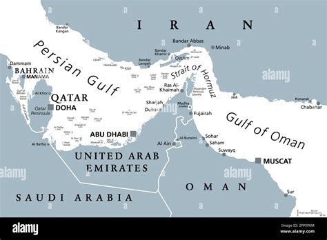 Strait Of Hormuz An Important Waterway Gray Political Map Stock