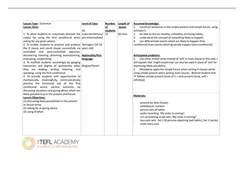 Lesson Plan Assignment B The Tefl Academy Qualifi Level Certificate