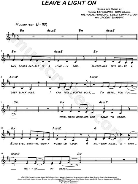 Papa Roach Leave A Light On Sheet Music Leadsheet In B Minor Download And Print Sku Mn0288226