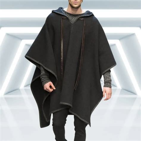 Vintage Poncho Men Oversized Hooded Irregular Trench Punk Male