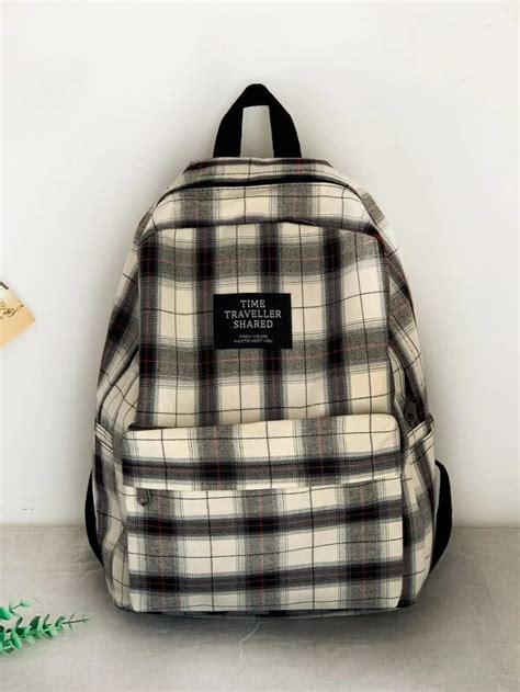 Tartan Large Capacity Backpack SHEIN UK Vintage Backpacks Stylish