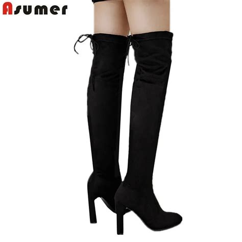 Asumer Botas Femininas De Cano Alto Tamanhos Bico Fino Amarra