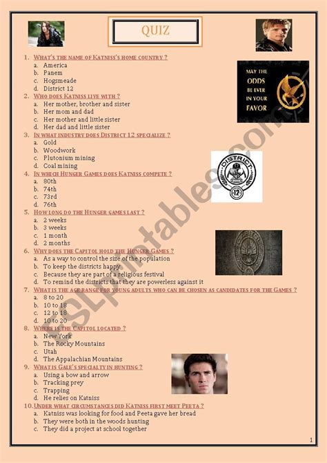 The Hunger Games A Quiz ESL Worksheet By Laula10