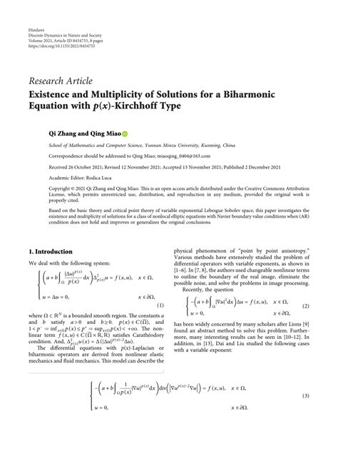 Pdf Existence And Multiplicity Of Solutions For A Biharmonic Equation