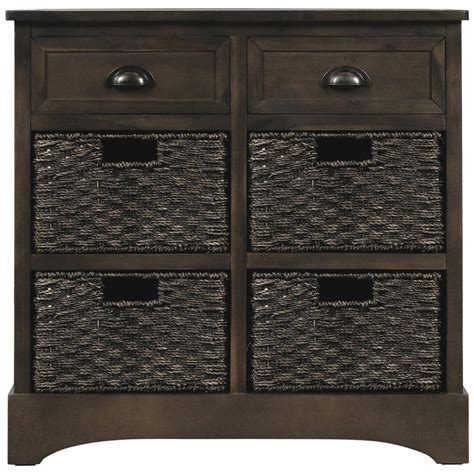 Wetiny Gray Rustic Storage Cabinet With Drawers And Classic Rattan