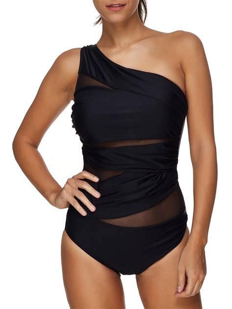 Mesh Panel One Shoulder Padded Swimsuit One Piece Swimsuit Swimsuits