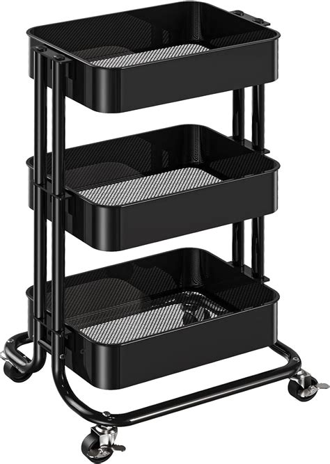 Pipishell Tier Metal Rolling Utility Cart With Lockable Wheels