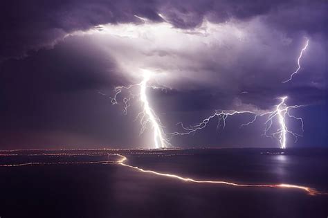 Premium Photo | Sky and clouds with lightning.