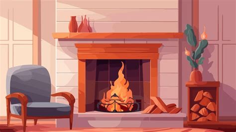 A Cartoon Illustration Of A Fireplace With A Chair And A Chair Premium Ai Generated Vector