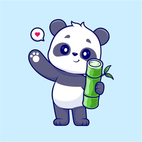 Free Vector Cute Panda Holding Bamboo Cartoon Vector Icon