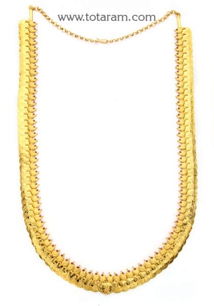 K Gold Parrot Lakshmi Kasu Mala Long Kasulaperu With Red Stones