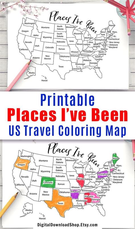 Places I've Been Map Coloring Page Printable, USA Map Coloring ...