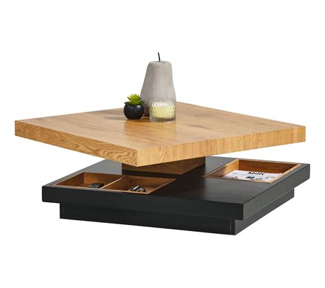 Table Basse Plateau Pivotant Turn Imitation Ch Ne Et Noir Table Basse But