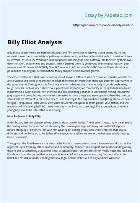 Billy Elliot Movie Analysis Review Essay Example