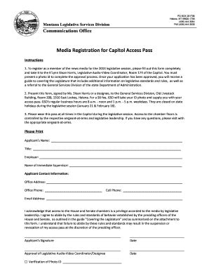 Fillable Online Leg Mt Media Registration For Capitol Access Pass