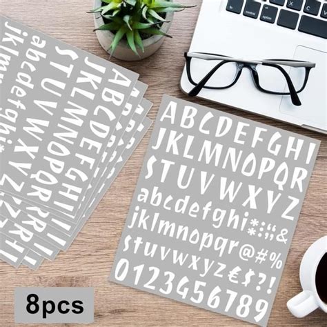 Autocollants Lettres Blanc 8 Feuilles 592Pcs Alphabet Lettre Et