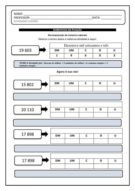 Atividades Decomposição De Números Para Matemática