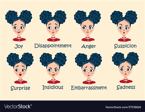 Set Female Emotions Facial Expression Girl Vector Image