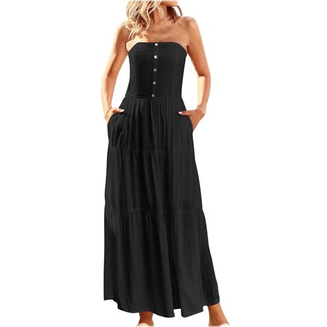 Besolor Women S Summer Maxi Dress Casual Strapless Tube Top Dress Flowy