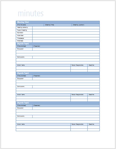 Meeting Minutes Templates 6 Free Templates