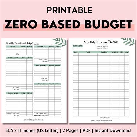 Zero Based Budget Printable Mint Notion Shop