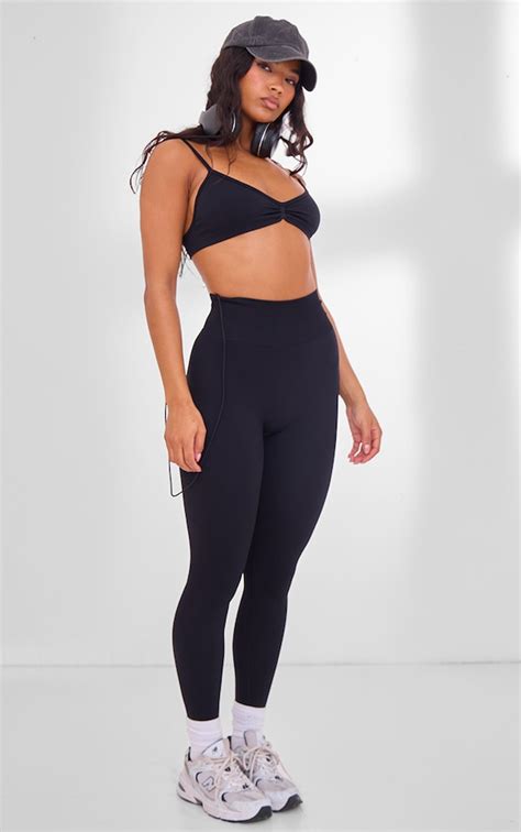 Plt Sport Black Seamless Twist Front Sports Bra Activewear Prettylittlething