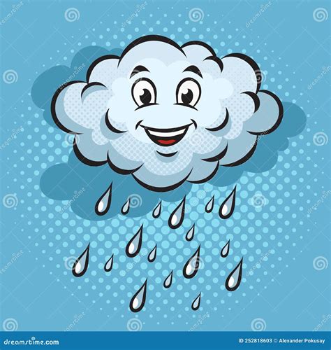 Cartoon Cloud Rain Pop Art Raster Illustration Stock Illustration