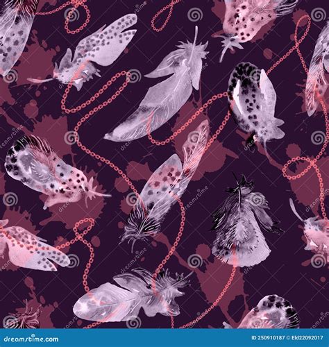 Watercolor Birds Feathers Pattern Seamless Texture With Hand Drawn