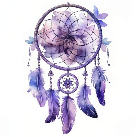 Premium Photo | A dream catcher with feathers and a purple feather.