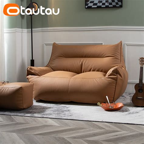 Otautau 2 Seat Faux Leather Bean Bag Sofa Cover No Filler Floor Seat Couch Beanbag Pouf Ottoman