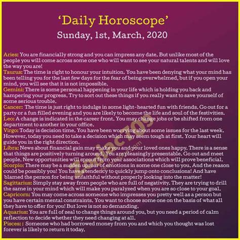 1st March 2020 Daily Horoscope - Revive Zone