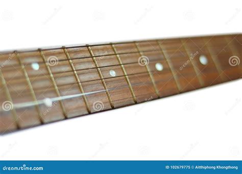 Neck Of Guitar Isolated On White Background Selective Focus Stock