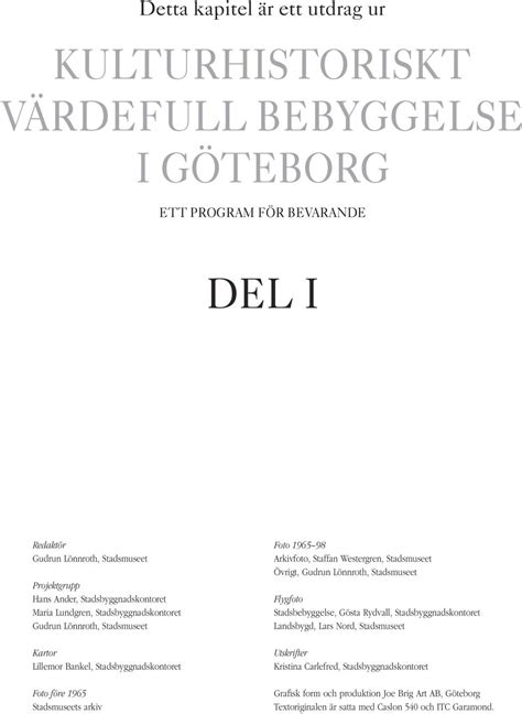 KULTURHISTORISKT VÄRDEFULL BEBYGGELSE I GÖTEBORG DEL I PDF Gratis