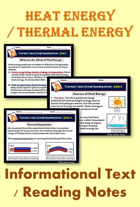 Information Text Reading Notes For Heat Energy Thermal Energy