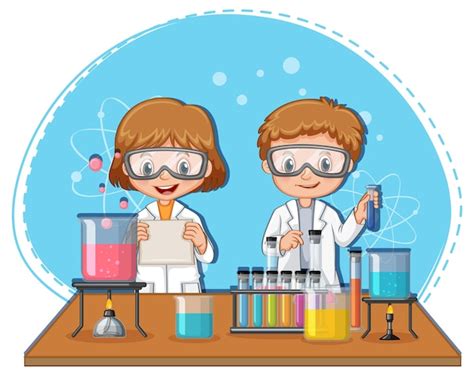 Free Vector | Scientist kids cartoon character with laboratory equipments