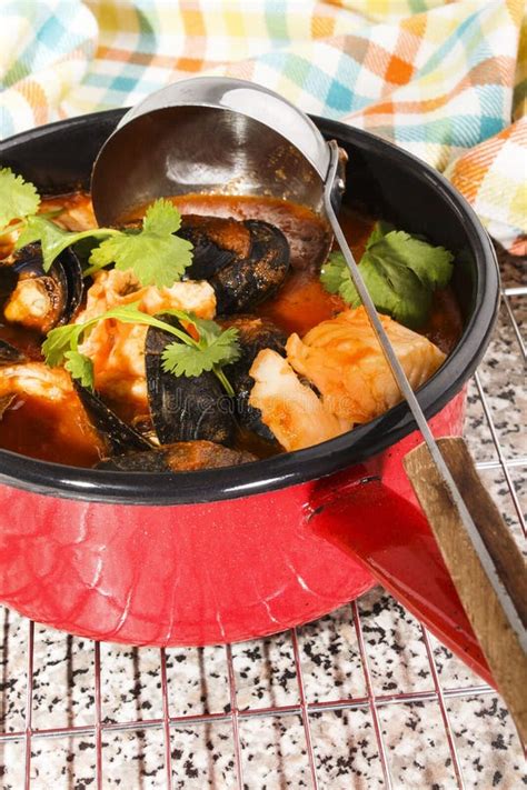 Freshley Cooked Seafood Pot With Fish And Mussel Stock Photo Image Of