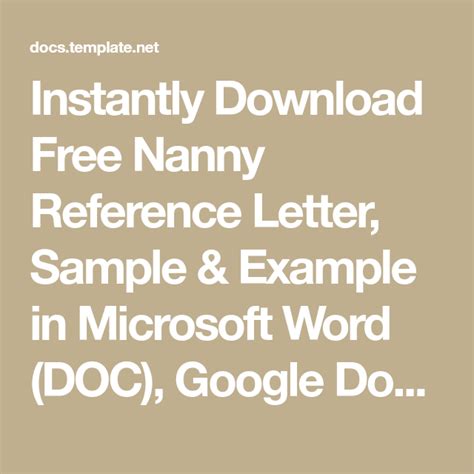 Nanny Reference Letter Free Sample Example