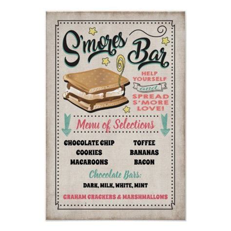 Smores Bar Menu Party Sign Zazzle Smores Bar Bar Menu Smores