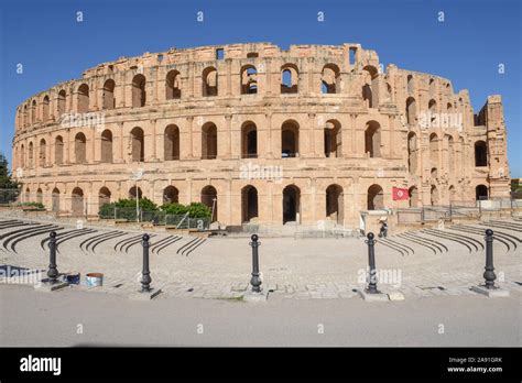 Roman Amphitheater Of El Jem On Tunisia Unesco World Heritage Stock