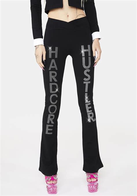 Dolls Kill X Hustler Rhinestone Hardcore Logo Pants Black