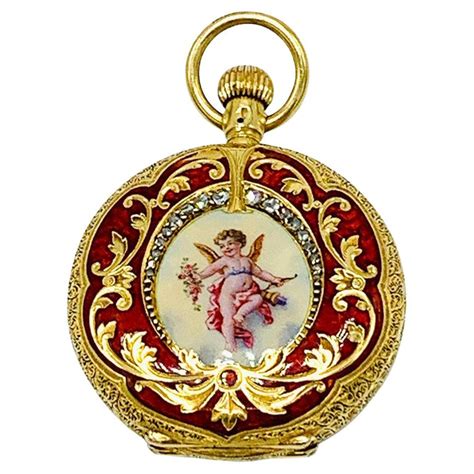 Rare 18ct Gold Enamel Special Diamond Grade Hunter Pocket Watch