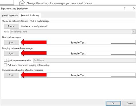 how to change outlook fonts