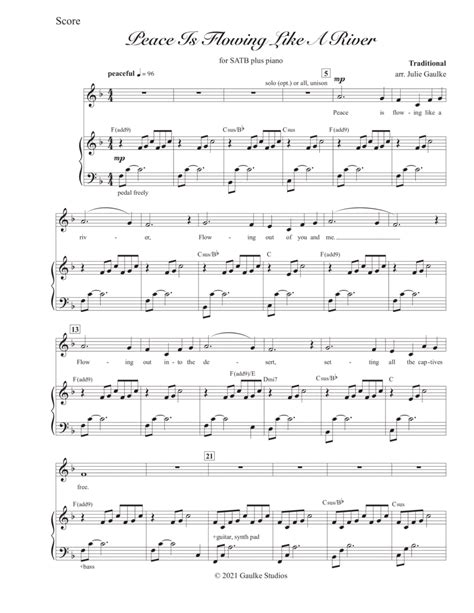 Peace Is Flowing Like A River Satb Plus Piano Arr Julie Gaulke By Traditional Sheet Music For