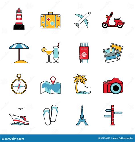 Set Of Travel And Tourism Line Icons Flat Style Stock Vector Image