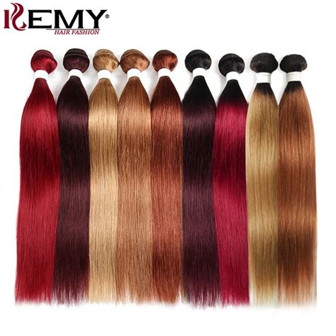 Brazilian Straight Human Hair Bundles 99J Burg Red Ombre Colored 100