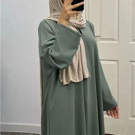 Solid Abaya For Women Crepe Wrinkle Islamic Clothing Casual Long Dress