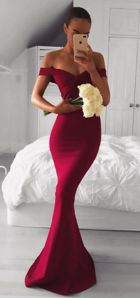 Elegant Off Shoulder Mermaid Wine Red Long Bridesmaid Dress Burgundy