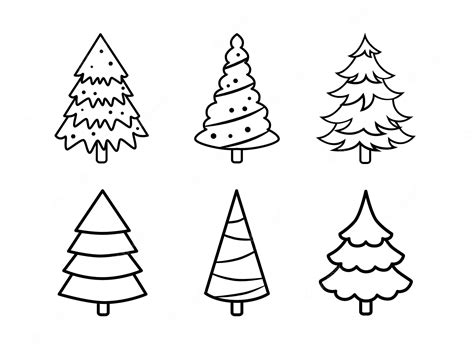 Premium Vector Fir Tree Black Line Icon Set Pine Illustration