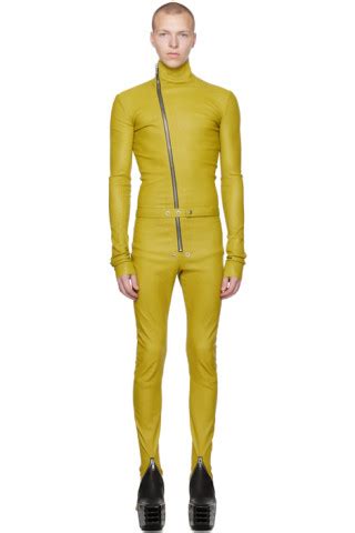 Green Gary Leather Jumpsuit By Rick Owens On Sale