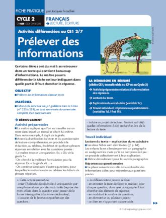 Apprendre à prélever des informations au CE1 FichesPédagogiques